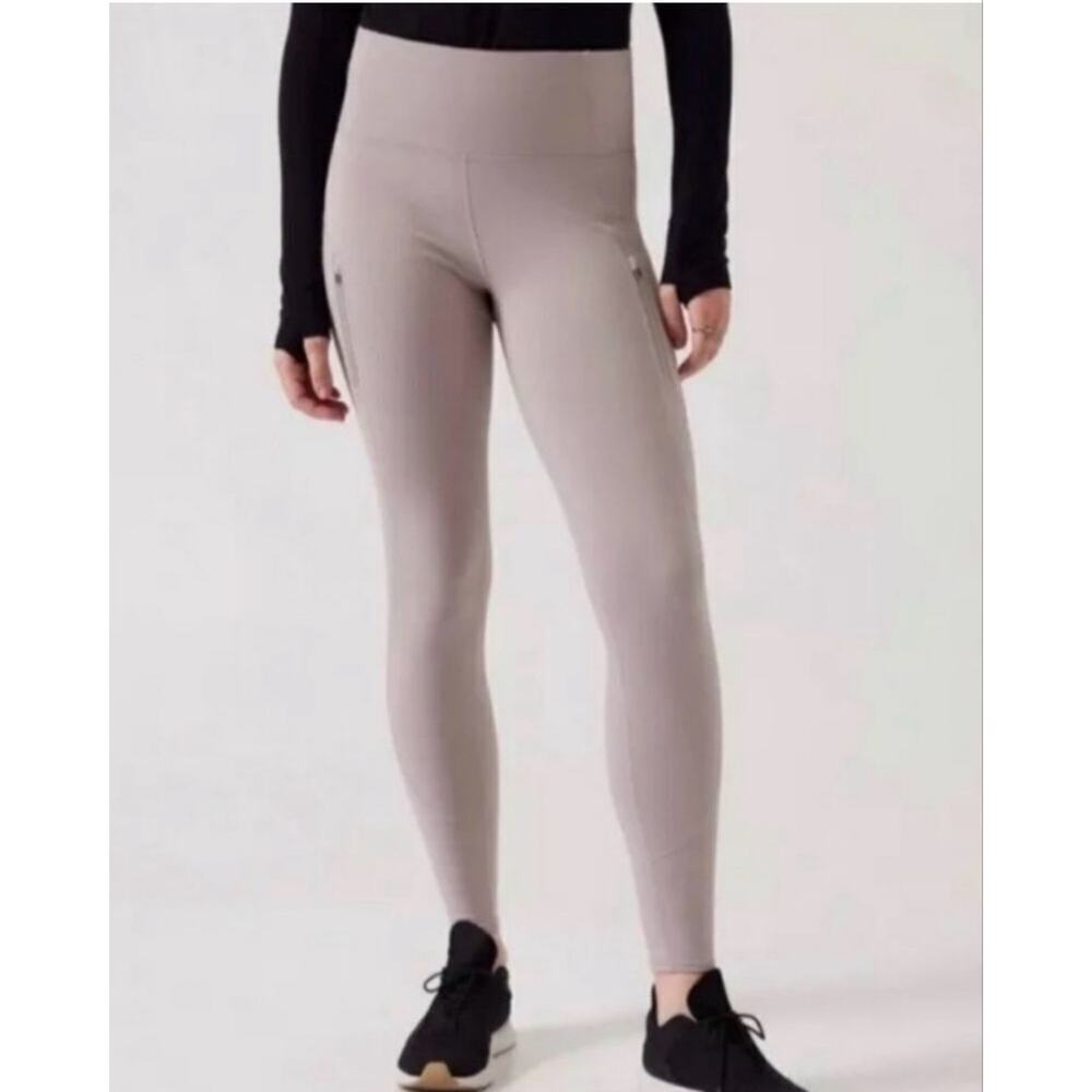 Athleta Rainier Tight Grey (Tisel Purple) Women’s Size L Running Workout EUC